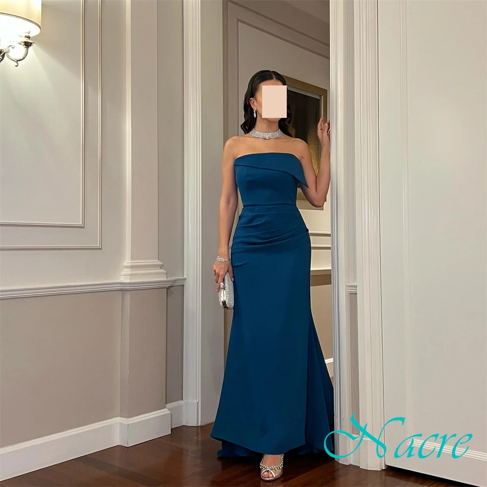 Customized Exquisite Jersey Sleeveless Evening Dress Delicate Strapless Prom Dresses Sweep Train Mermaid Special Occasion Gowns