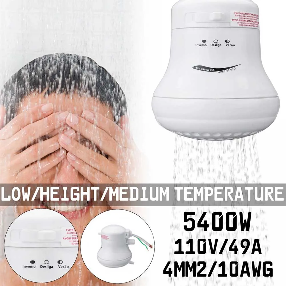 Round With Hose Bracket Electric Shower Head Instant Hot Accessories High Power