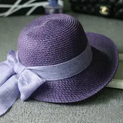 Summer Hat Sweet Women Beach Outing Sun Hat Big Brim Sunscreen Travel Hat Breathable Straw Hat Ribbon Bowknot Decor Visor Hat