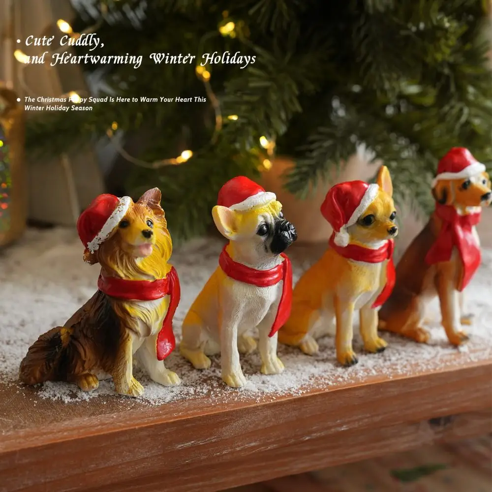 Creative Christmas Hat Dog Sculpture Sitting/Standing Position Modern Christmas Ornament Exquisite Cute