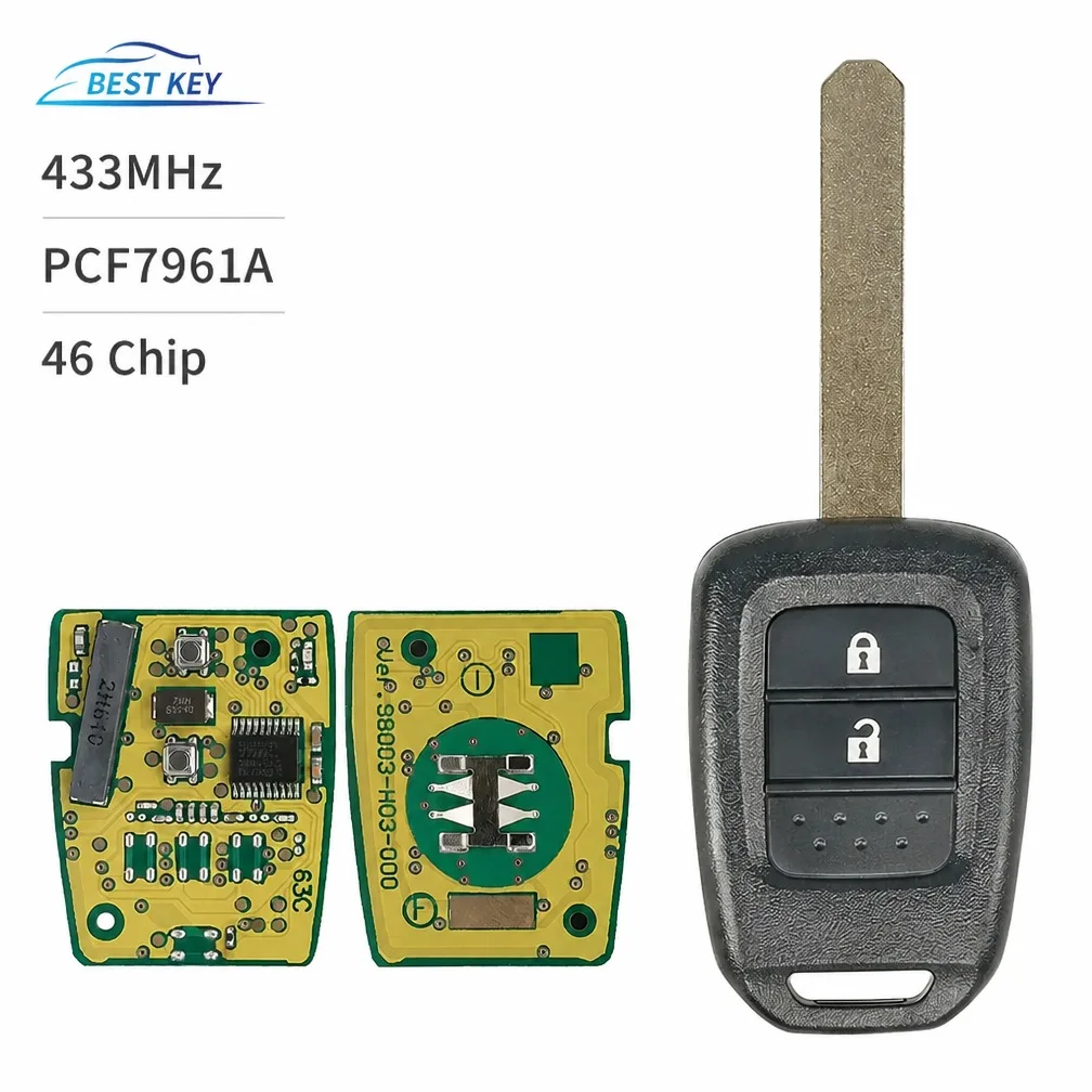 433MHz 2 Button Remote Car Key Fob PCF7961A ID46 Chip for Honda Brio Mobilio 2015 2016 No Mark