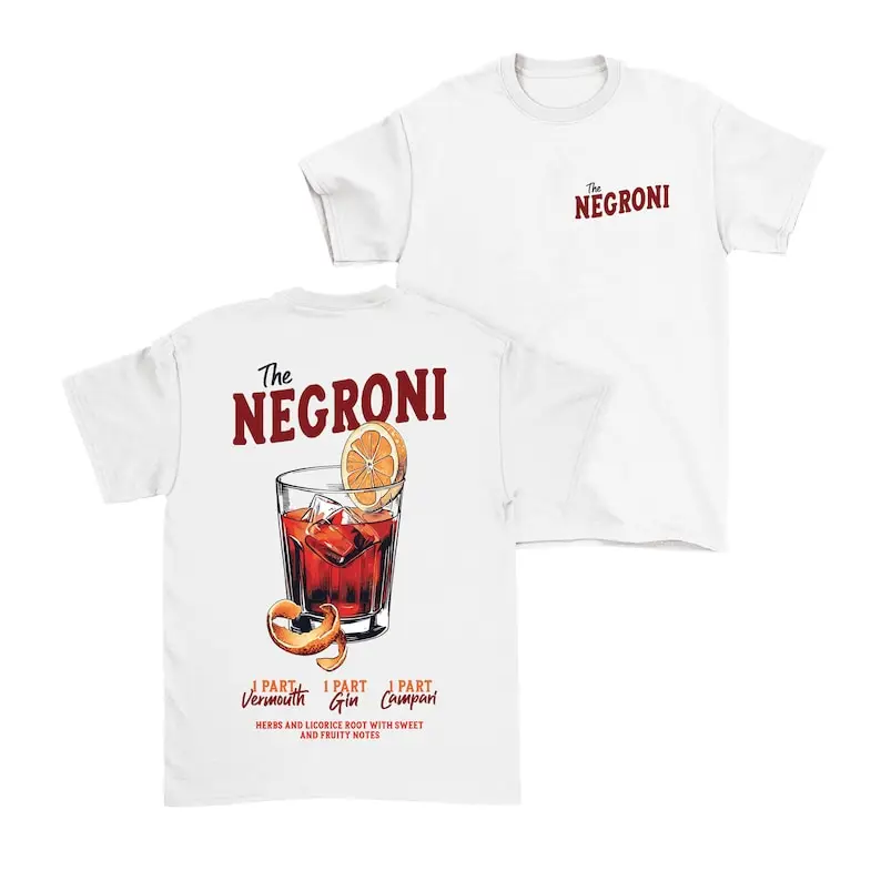 

Mens or Women's, THE NEGRONI Unisex T-Shirt, Cocktail Themed Gift, Made From Organic Cotton