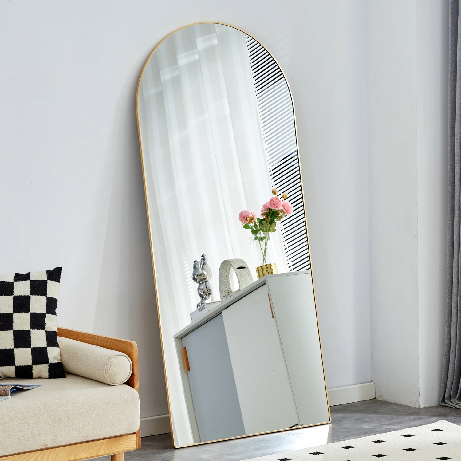 The 4th generation floor standing full-length rearview mirror. Metal framed arched wall mirror, bathroom makeup mirror, floor st