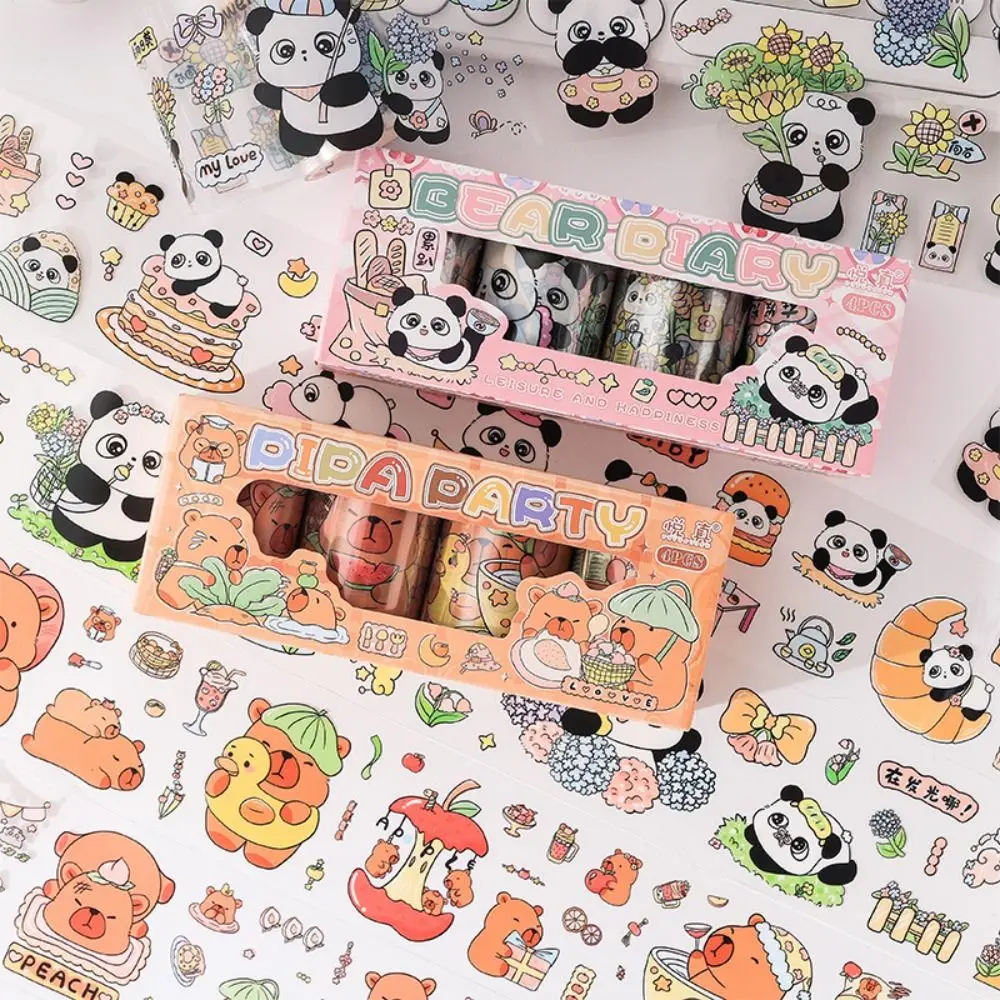 4Pcs/set Cute PET Decorative Tape Kawaii DIY Capybara Sticker Tape Cartoon Landscaping Decorative Stickers Student