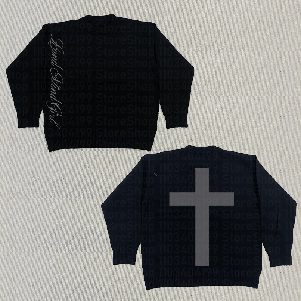 

Y2k вязаный свитер с буквенным принтом и крестиком, эстетика, уличная одежда в стиле панк, топ с длинными рукавами, тонкий рок, готический винтажный вязаный пуловер EMO