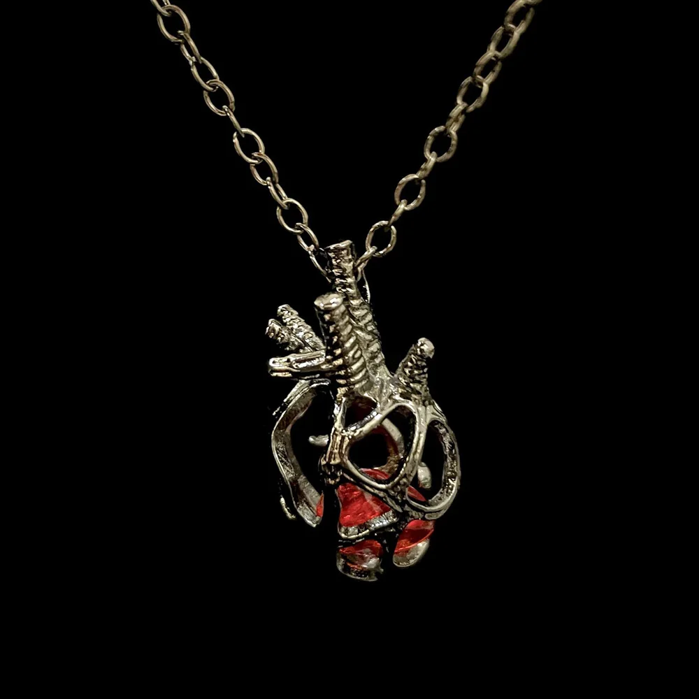 Heart Pendant Vintage Hollow Red Crystal Inside Gothic Soul Resonance Dark Punk Necklace Jewelry Gift For Men Women