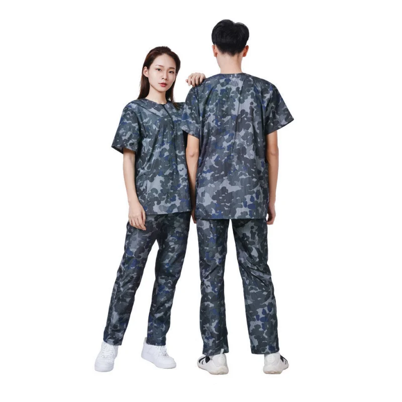 Pet Dog Grooming Work Clothes Pet Shop Waterproof Uniforms Anti Static Gown Non-stick Hair Hairdresser Robe Camouflage Set Y0520