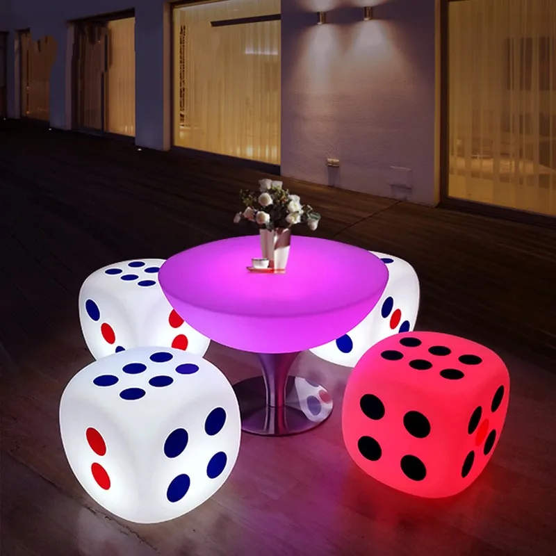 

40CM LED Luminous Dice Cube Bar Stool Rechargeable Waterproof Glowing Chair For Nightclub Wedding Birthday Christmas Decoration