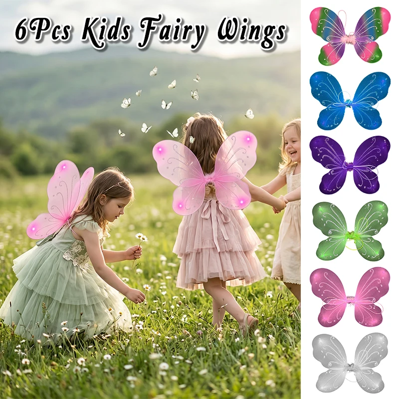 

6pcs Colorfuly Butterfly Wings Girls Glitter Wings Fairy Cosplay Props Birthday Party Dress Up Carnival Children's Performance