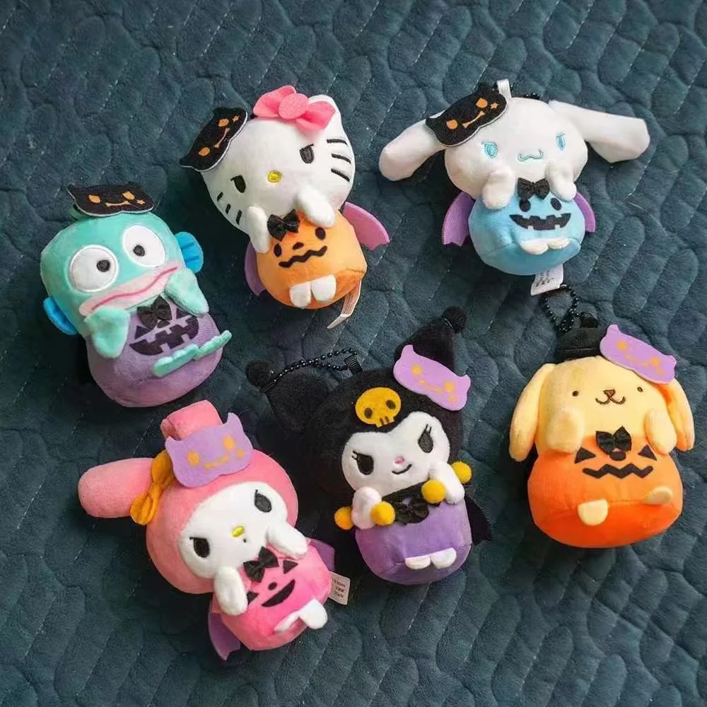 Kawaii Sanrio Plush Keychain Cartoon Kuromi My Melody Halloween Stuffed Doll Keyring Cinnamoroll Hello Kitty Plushie Pendant Toy