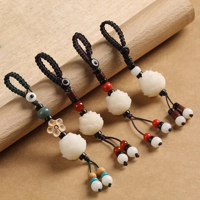 

Buddhism Lotus Flower Resin Keychain Accessories A Lucky Beads Car Keyring Buddhist Key Chains Ring Pendant Gift