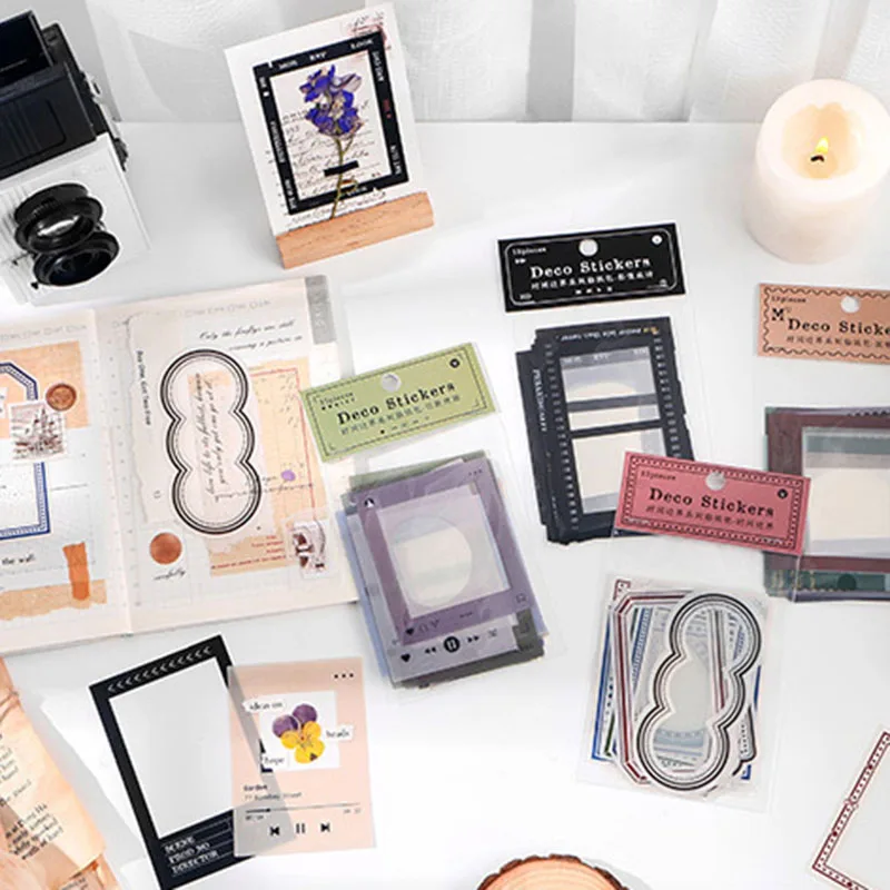 1 retro border decoration sticker, made of PET waterproof material, suitable fordiary, scrapbook, photo frame decoration