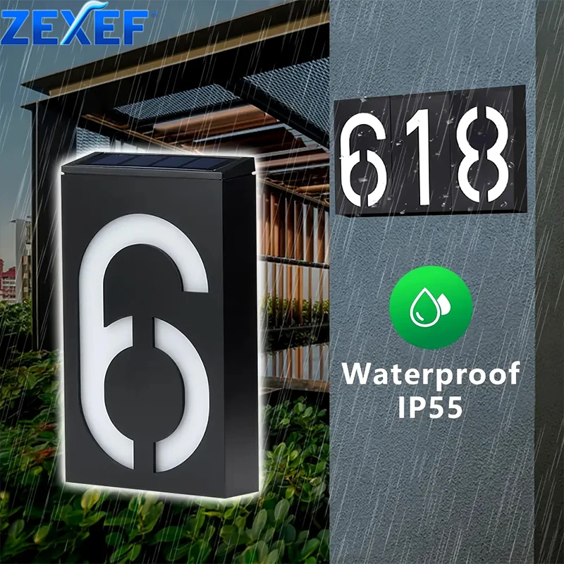 

ZEXEF Открытый солнечный свет 0-9 светодиодный номерной светильник уличный дорожный настенный светильник на дверной табличке водонепроницаемый корпус номер дома светильник