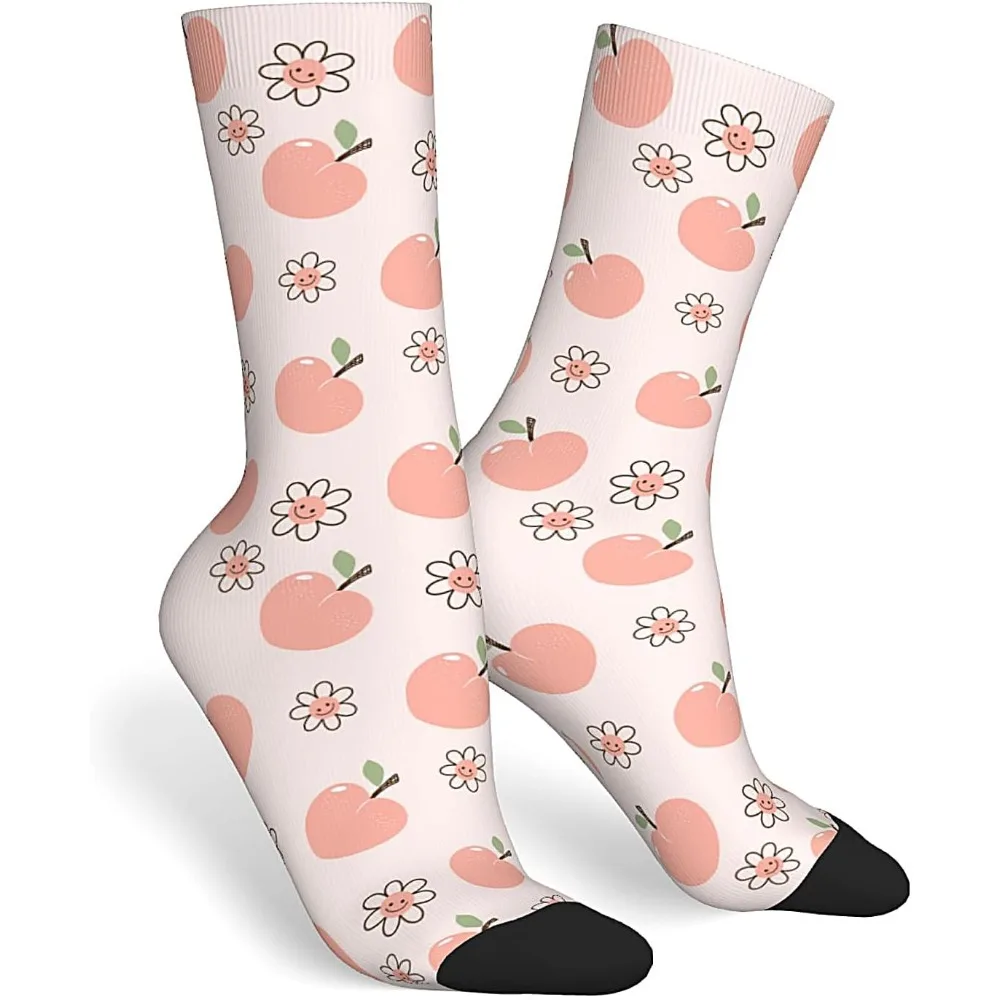 

Peach Fruit Flower Pink Cute Novelty Socks For Men Women, Funny Crazy Crew Socks Casual Dress Sock Gifts