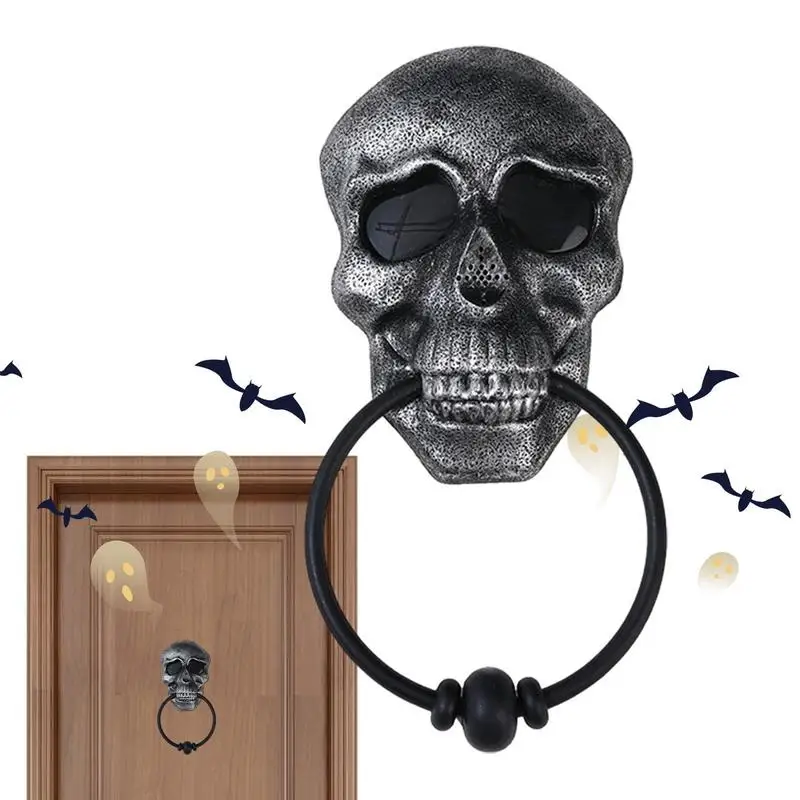 Halloween Skull Door Knocker Skull Doorbell Gothic Horror Skeleton Head Door Bell With Light-up Eyes Haunted House Doorbell