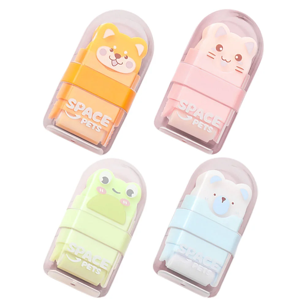 4 Pcs Roller Eraser Animal Pencil Mini Erasers Cute Cartoon Shaving Case Adorable Back School Season Combination