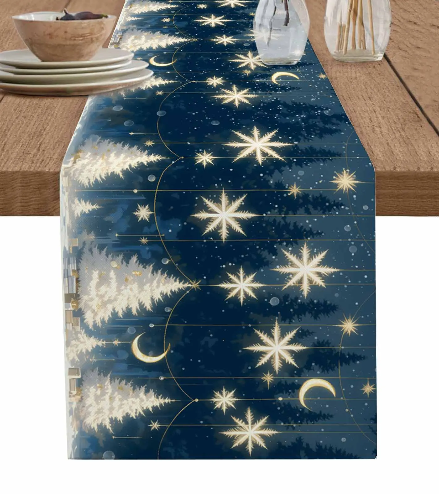 

Christmas Tree Stars Moon Gift Snowflakes Table Wedding Decor Table Cover Holiday Party Coffee Table Decoration Tablecloth