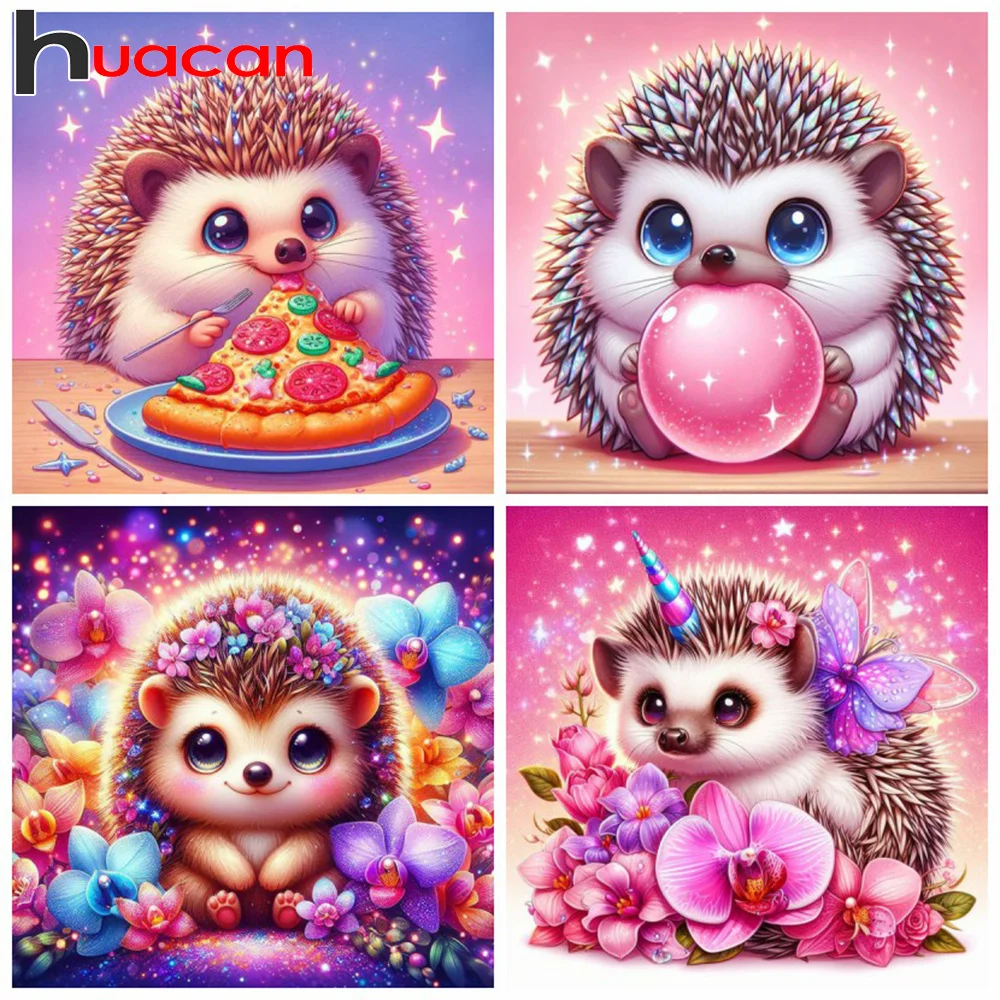 Huacan 5d Diamond Mosaic Animal Full Drill Painting Hedgehog Diy Embroidery Flower Art Home Decoration Craft Kit