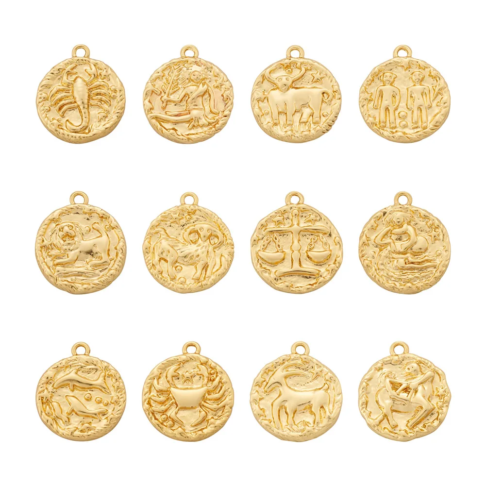 

12Pcs Constellation Charms Brass Pendants Golden Color for Bracelet Necklace Ankles Keychain diy Fashion Jewelry Making Findings