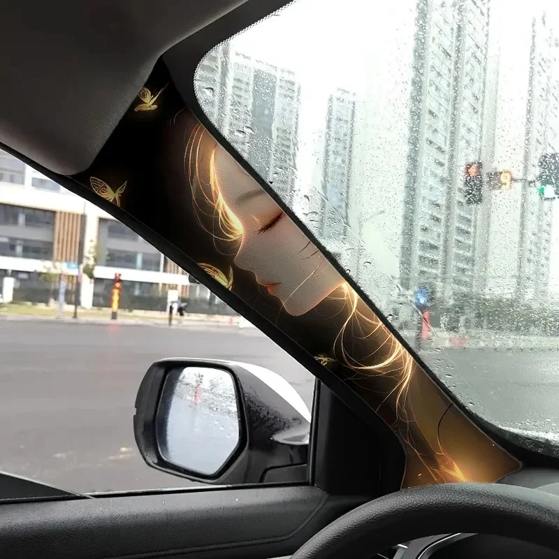 Auto-A-Säulen-Vinyl-Aufkleber, Golden Girl Schmetterlingsmuster Auto-Innenaufkleber, Universeller Autotür-Säulen-Dekor-Aufkleber