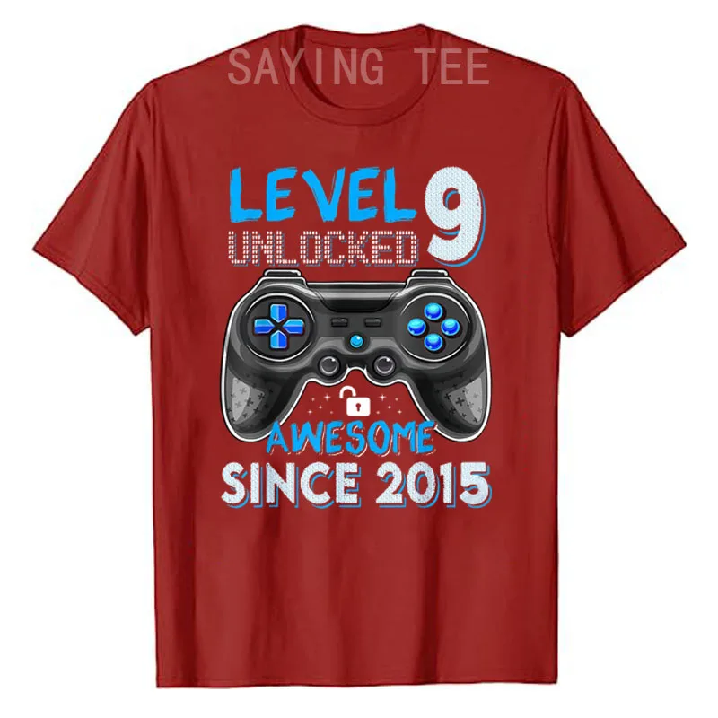 9th Birthday Gift Boys Level 9 Unlocked Awesome 2015 Gamer T-Shirt Gaming Lover Graphic Tee Tops Sons Gifts Short Sleeve Blouses