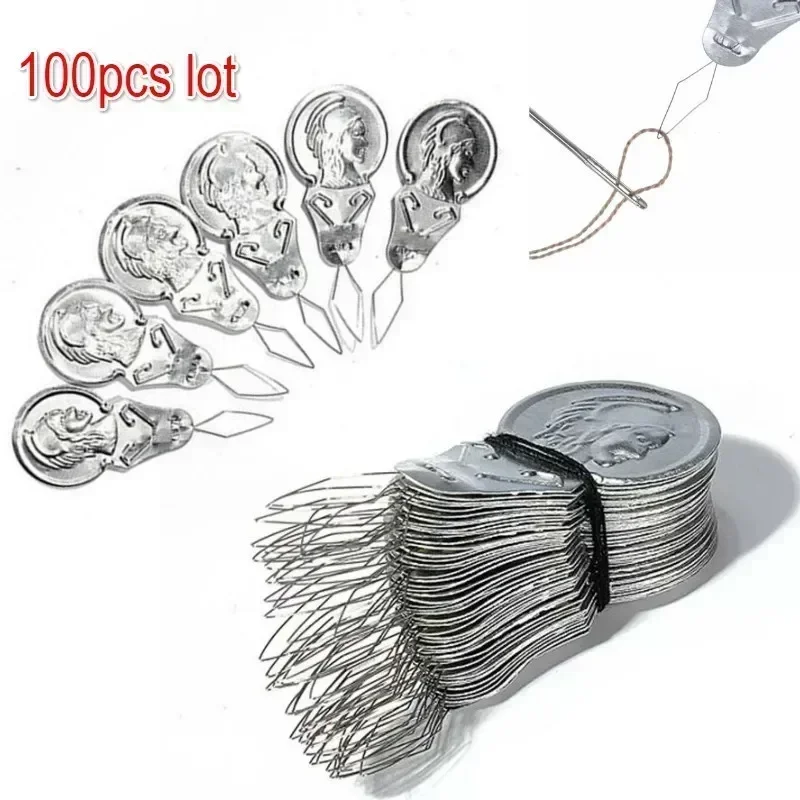 100PCS Bow Wire Needle Threader Stitch Insertion Machine Hand Sewing Thread Leading Tool Appr.41*17*0.4mm