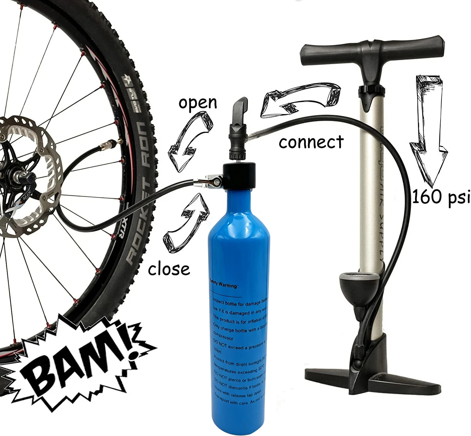 Image of 1,15L Hochdruck-Tankpumpe für Fahrradreifen-Luftpumpe mit Ventil, Gaszylinder, Reifenfüller, Vakuum-Schlauchlosreifen für Radfahren