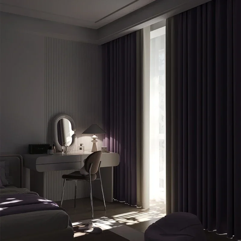 Cortinas de lujo de estilo francés para dormitorio, sala de estar, Taro, cortinas de retales de color crema púrpura, cortinas opacas de lino y algodón