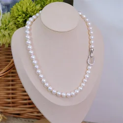 Gorgeous AAA++ 9-10mm Round Akoya White Natural Pearl Necklace with 925s 18inch