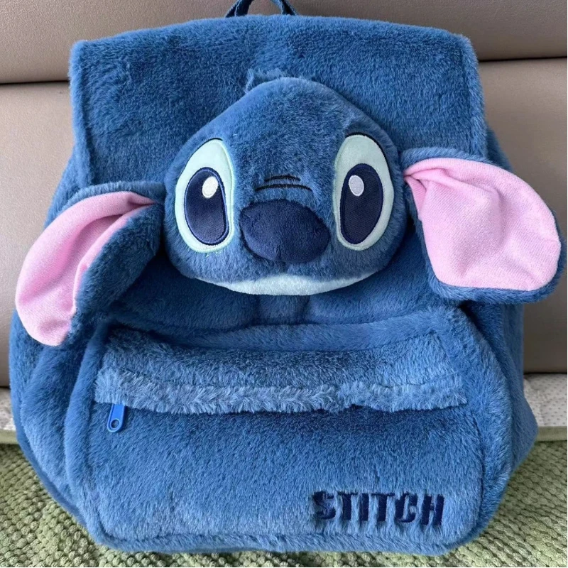 Disney New Stitch Cute Cartoon Plush Backpack Lightweight Large Capacity Dirt Resistant School Bag For Kids Students Daily Use