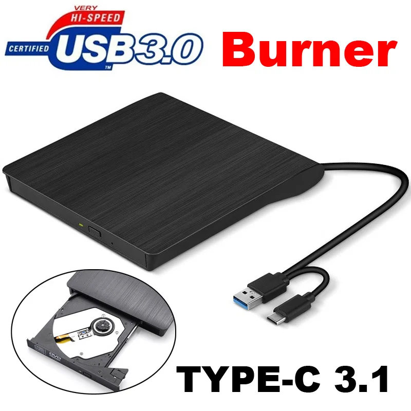 USB 3,0/2.0 Type-c 3,1 тонкий внешний DVD RW CD VCD записывающий привод + считыватель проигрыватель для ноутбука ПК компьютера ноутбука