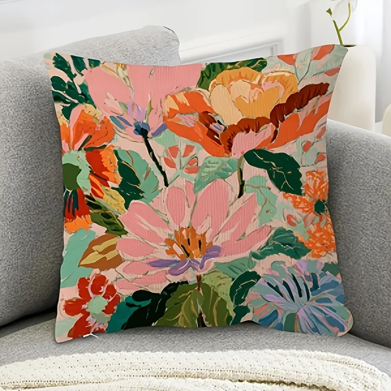 

2D Flat 1pc 18x18 Inch Matisse Style Abstract Floral Pillow Cover, Single Sided Art Print, No Inserts