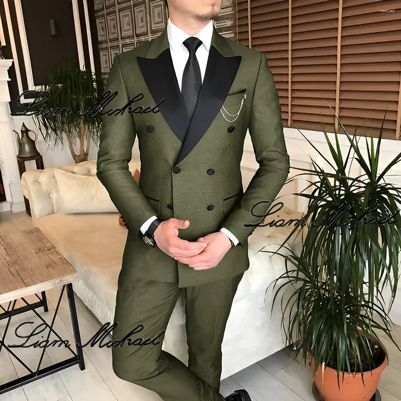 2 Piece  Formal Suit for Men Double Breasted Blazer PantsSet Business Office Outfit Wedding Groom Tuxedo Party Dress