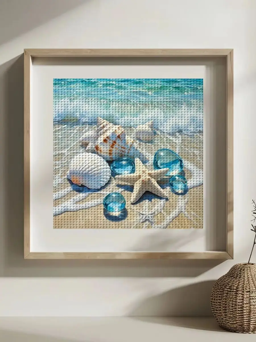 1 Stück 30x30 cm/11,8 Zoll Meereslandschaft Gestempeltes Kreuzstich-Set DIY-Kit 11/14/16CT DIY-Stickset DIY-Kreuzstich-Set – Detail 1