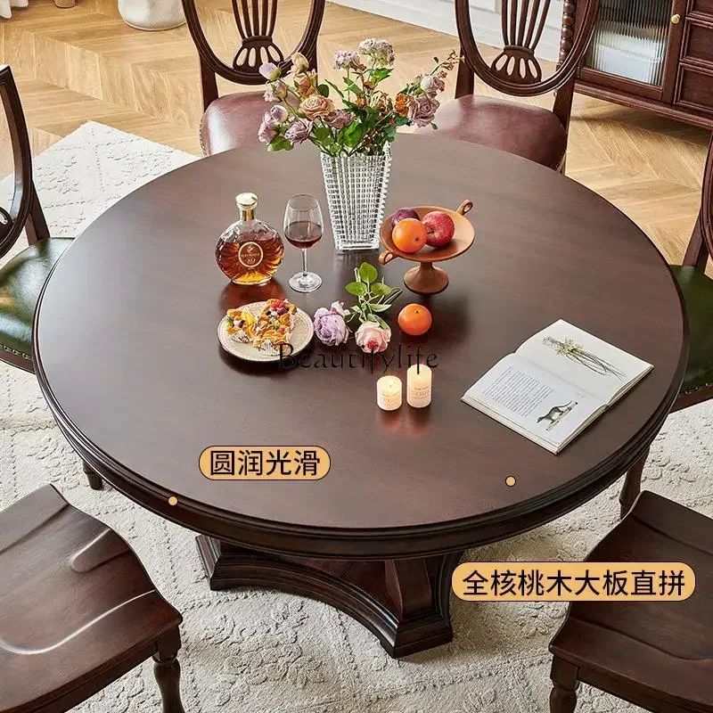 08 American solid wood round table retro style 1.5 meters round dining table