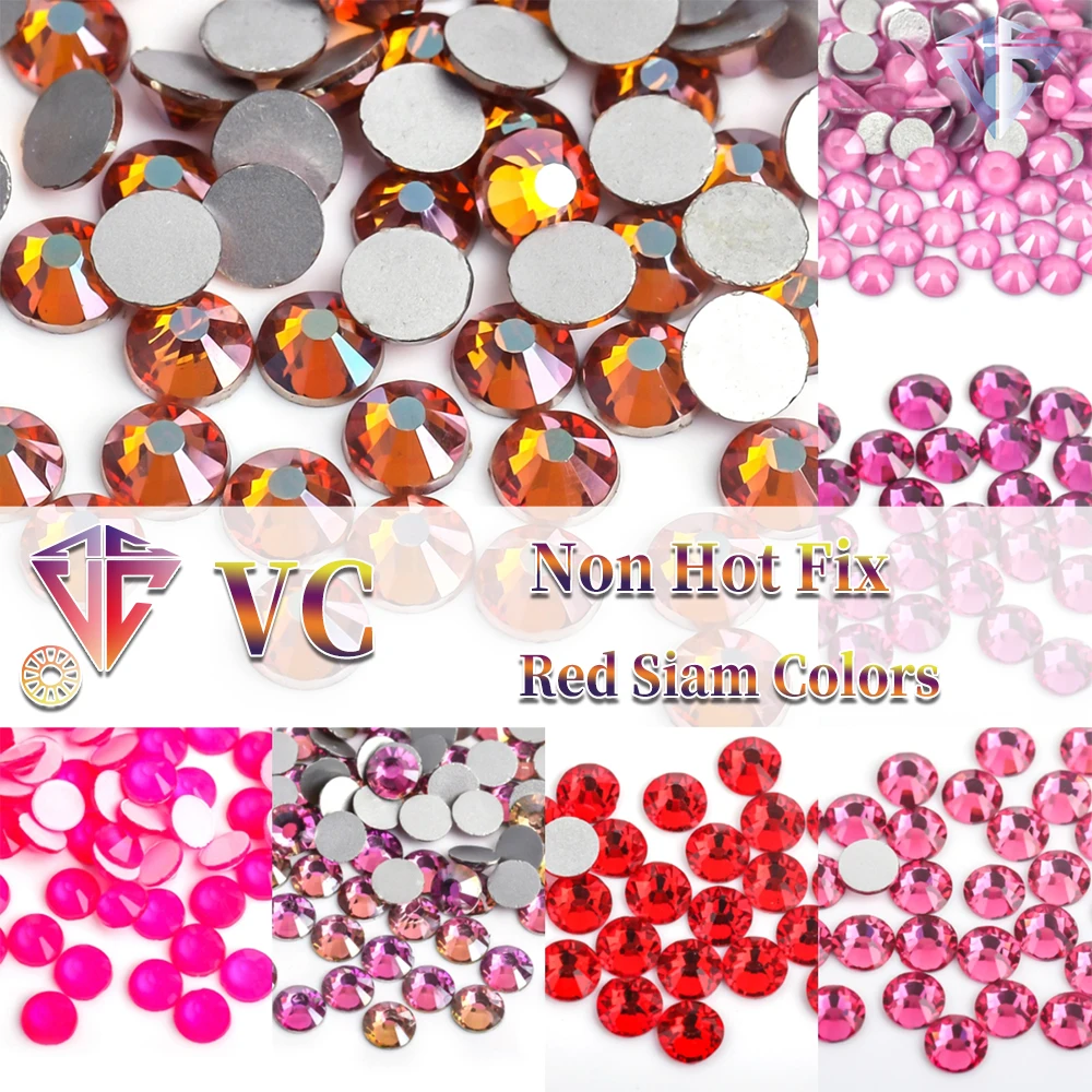 Colores Siam rojos SS3-SS30 cristales brillantes y Strass sin fijación por calor, parte posterior plana personalizada para uñas de ropa DIY