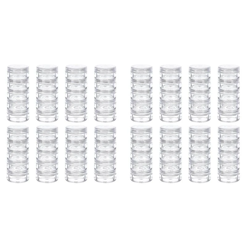 ABJN-5G/5ML Stackable Round Plastic Containers 16 Column(5 Layer/Column) Bead Storage Jars For Seed Beads Diamond Drills