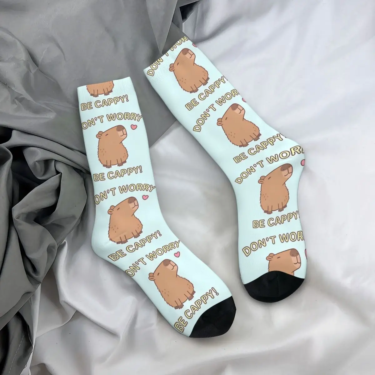 Funny Don't Worry Happy Capybara Cartoon Socks Male Mens Women Autumn Stockings Printed