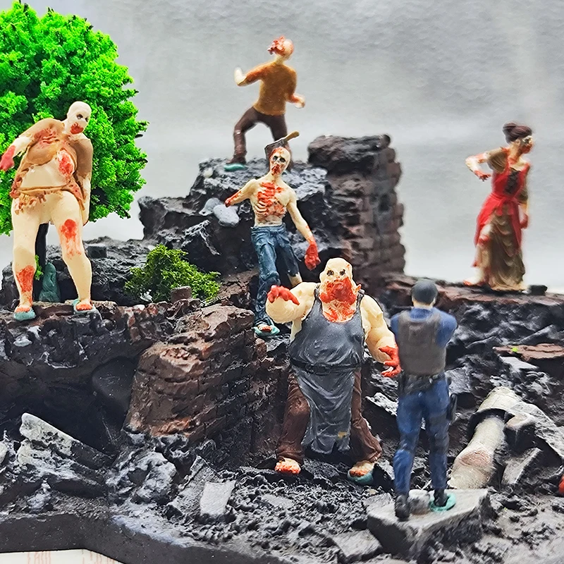 ฟิกเกอร์รูปจำลอง9ชิ้นถูกทาสี1/64รูปผีดิบ Leon diorama อุปกรณ์ประกอบฉากสร้างสรรค์