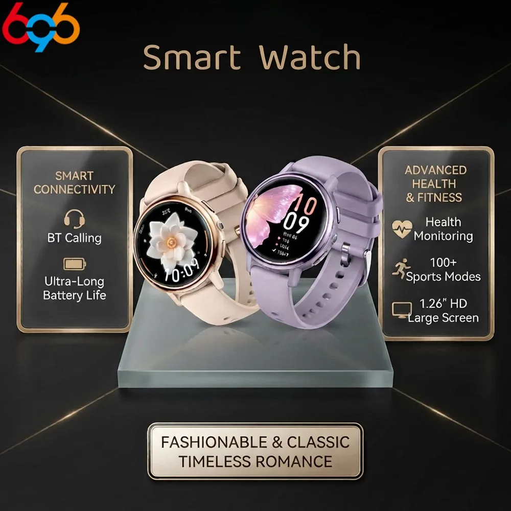 Full Touch Screen Ladies Smartwatch BT Call Message Alert Built-in Flashlight Waterproof Sports Fitness Wrist Watch for Women