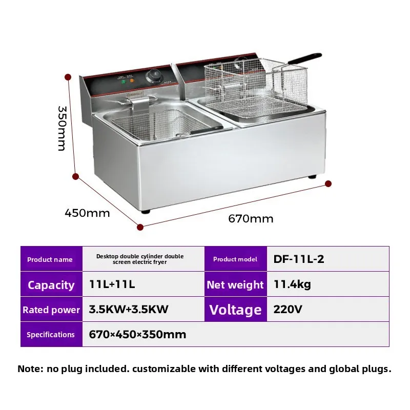 FQ Electric TwoTank Stainless Steel Deep Fryer Machine 3500W 220V Restaurant Applicable 11L+11L Capacity 1 Year Warranty Model