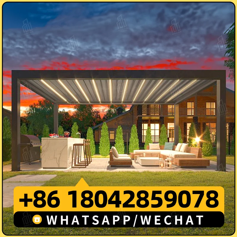 

free standing Heavy duty Easy Installation Aluminum Motorized Pergola with Retractable Louvered Roof for Patio Deck