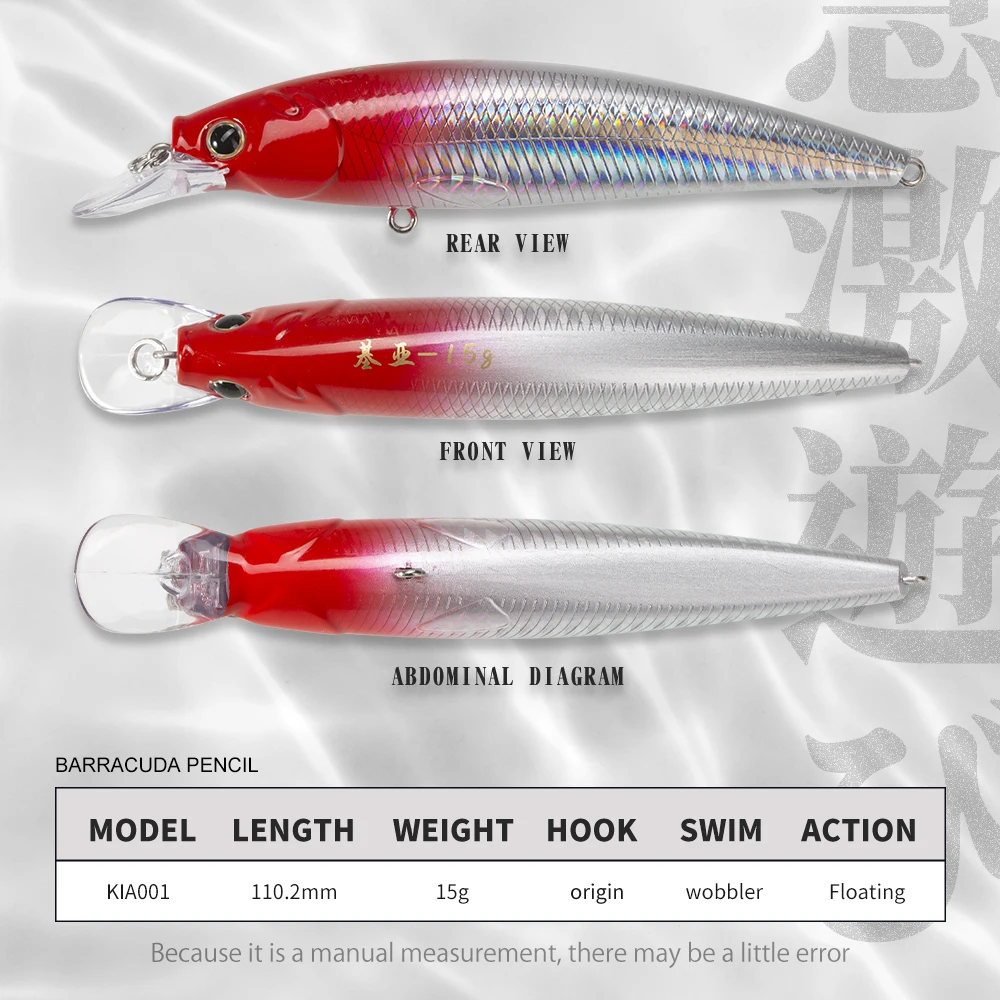 Hunthouse Floating Minnow Fishing Lure 110.2mm 15g Induced Electric Field Depth 1.2 Meters Saltwater Freshwater Fishing Tackle