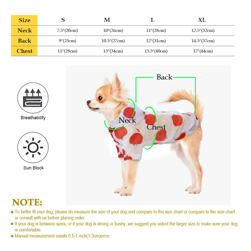 Dog Raincoat Sun-proof Clothing Summer Sun Protection Hoodie Small Dog Clothes Print Poncho For Small Medium Pets Fruit Printing