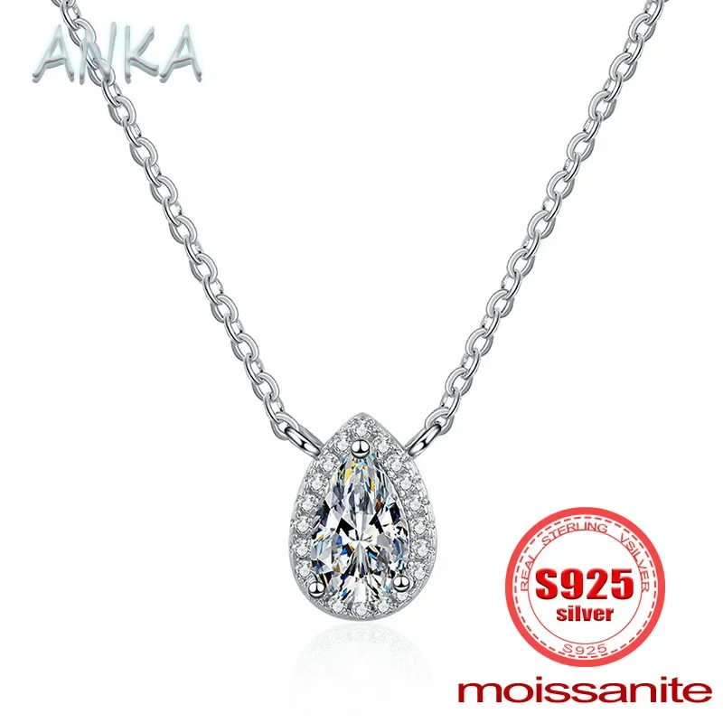 ANKA s925 sterling silver pendant female white gold simple micro-set teardrop pear-shaped 1 ct D color moissanite necklace