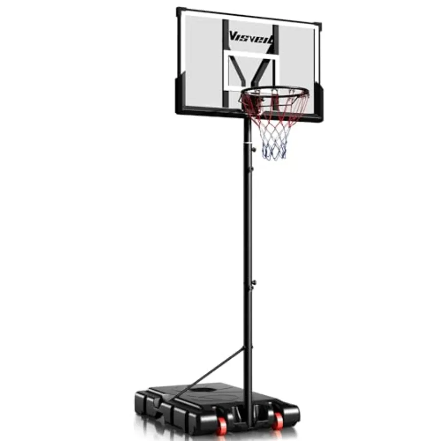 

Portable Outdoor Basketball Hoop System, Adjustable Height 5.7-10ft with 45in Backboard, Jet Black, Durable Steel Frame for,Tee