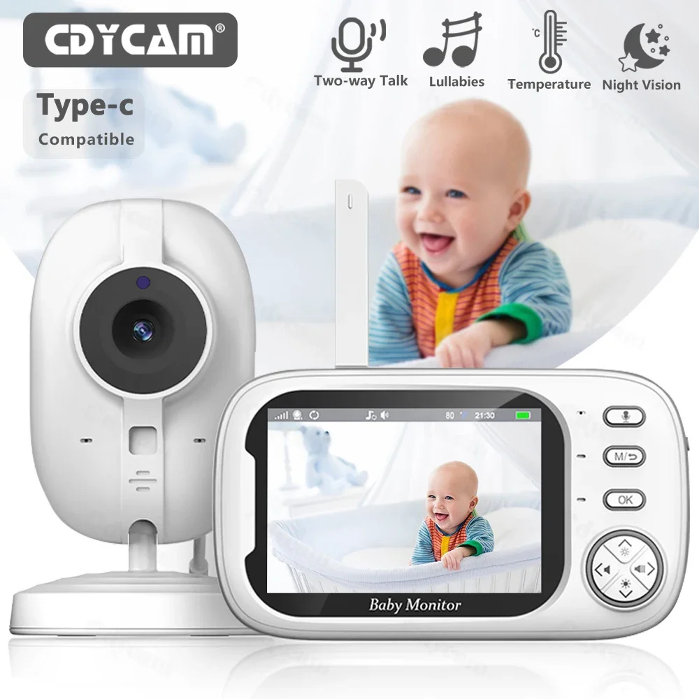 Cdycam Wireless Video Baby Monitor 3.5 pollici con ninne nanne visione notturna automatica citofono bidirezionale monitoraggio della temperatura Babysitter