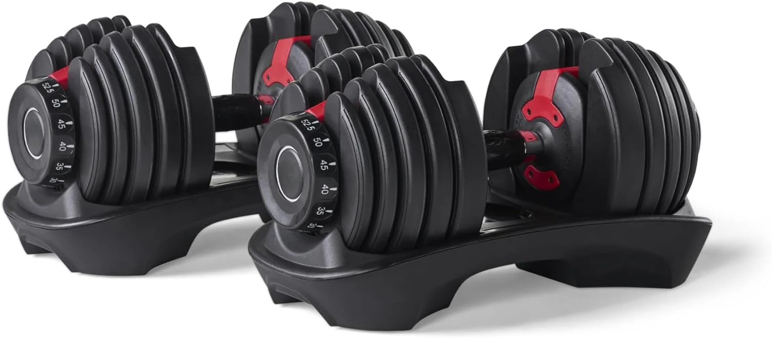 

552 Adjustable Dumbbells Each dumbbell adjust from 5 to 52.5 lb. in 2.5 lb. increments up to 25 lb.