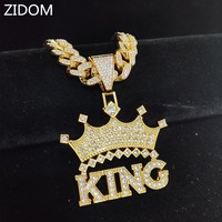 Men Hip Hop Crown with King Pendant Necklace with 13mm Crystal Cuban Chain HipHop Iced Out Bling Necklaces Fashion Charm Jewelry