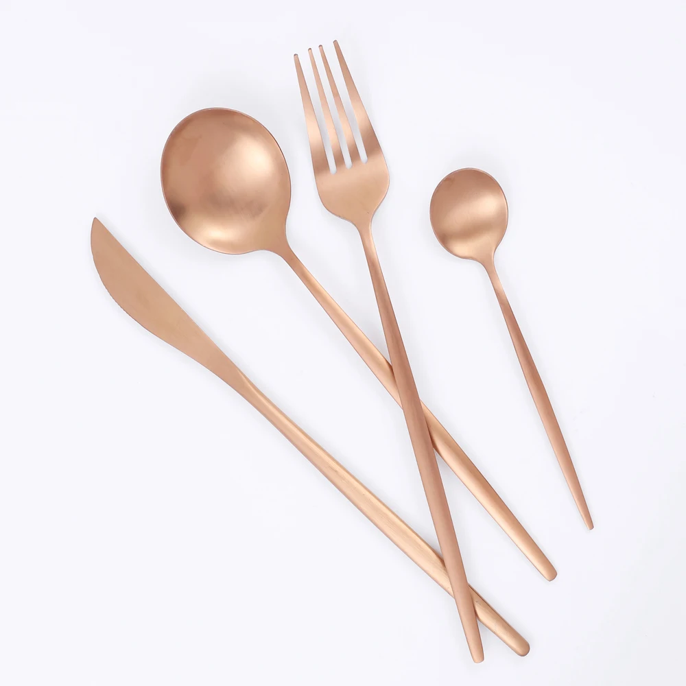 16Pcs Gold Matte Dinnerware Set 304 Stainless Steel Cutlery Set Dinner Knife Fork Spoon Kitchen Silverware Set Tableware